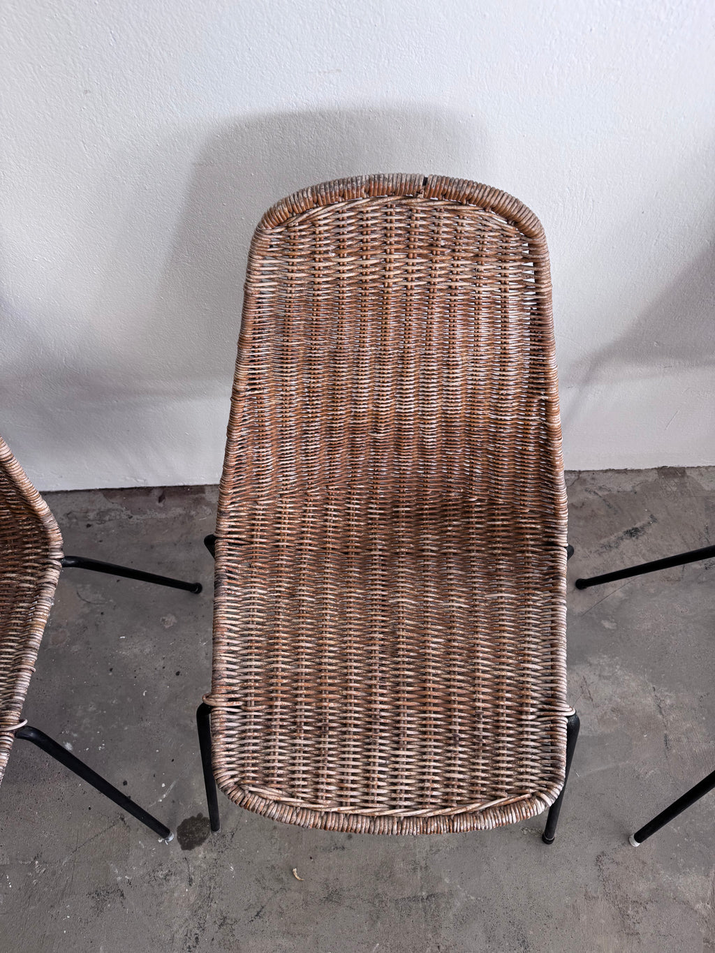 Gian Franco Legler Korbstuhl – Mid Century Rattan Esszimmerstuhl, Italien 1950er/60er, Stahlgestell