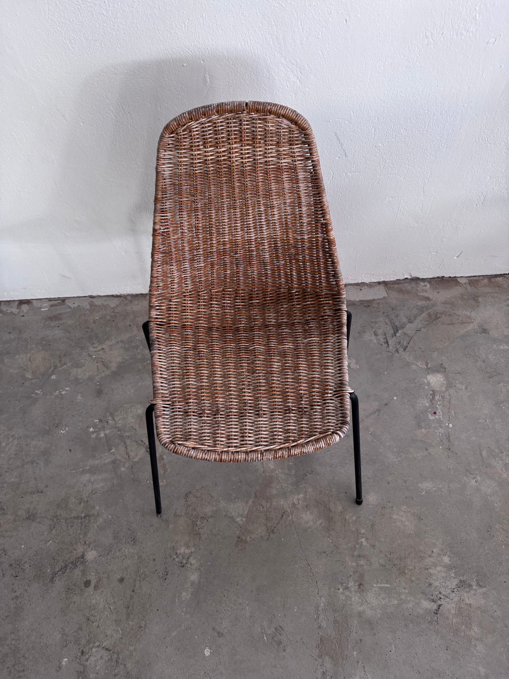 Gian Franco Legler Korbstuhl – Mid Century Rattan Esszimmerstuhl, Italien 1950er/60er, Stahlgestell