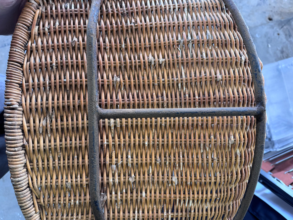 Gian Franco Legler Korbstuhl – Mid Century Rattan Esszimmerstuhl, Italien 1950er/60er, Stahlgestell