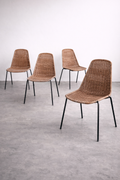 Gian Franco Legler Korbstuhl – Mid Century Rattan Esszimmerstuhl, Italien 1950er/60er, Stahlgestell