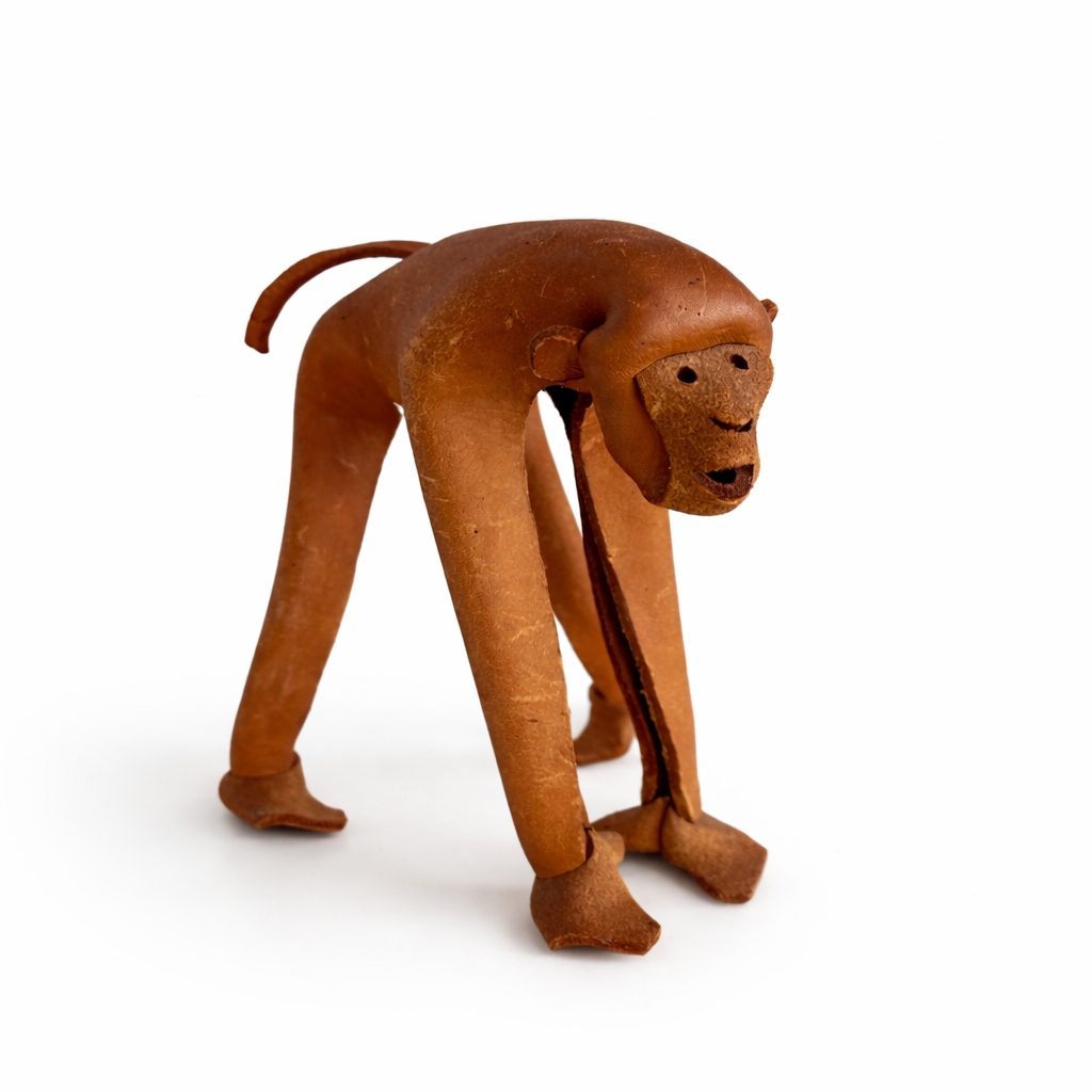 DERU Germany Leder Affe – Handgefertigte Lederfigur aus den 1960er Jahren, Mid Century Dekoration