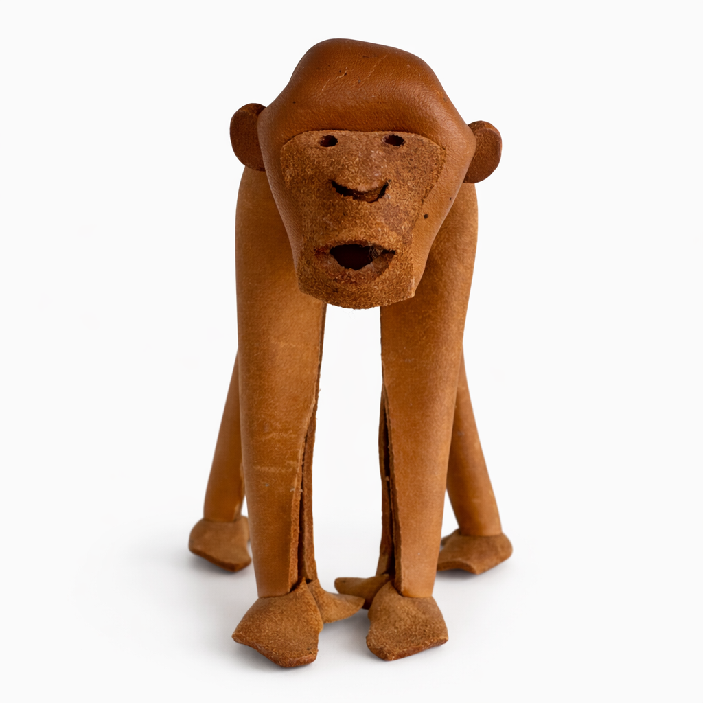 DERU Germany Leder Affe – Handgefertigte Lederfigur aus den 1960er Jahren, Mid Century Dekoration
