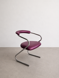 Set of 4 Cantilever Chairs · 1970s · Chrome Frame · Metallic Aubergine Faux Leather · Vintage Space Age