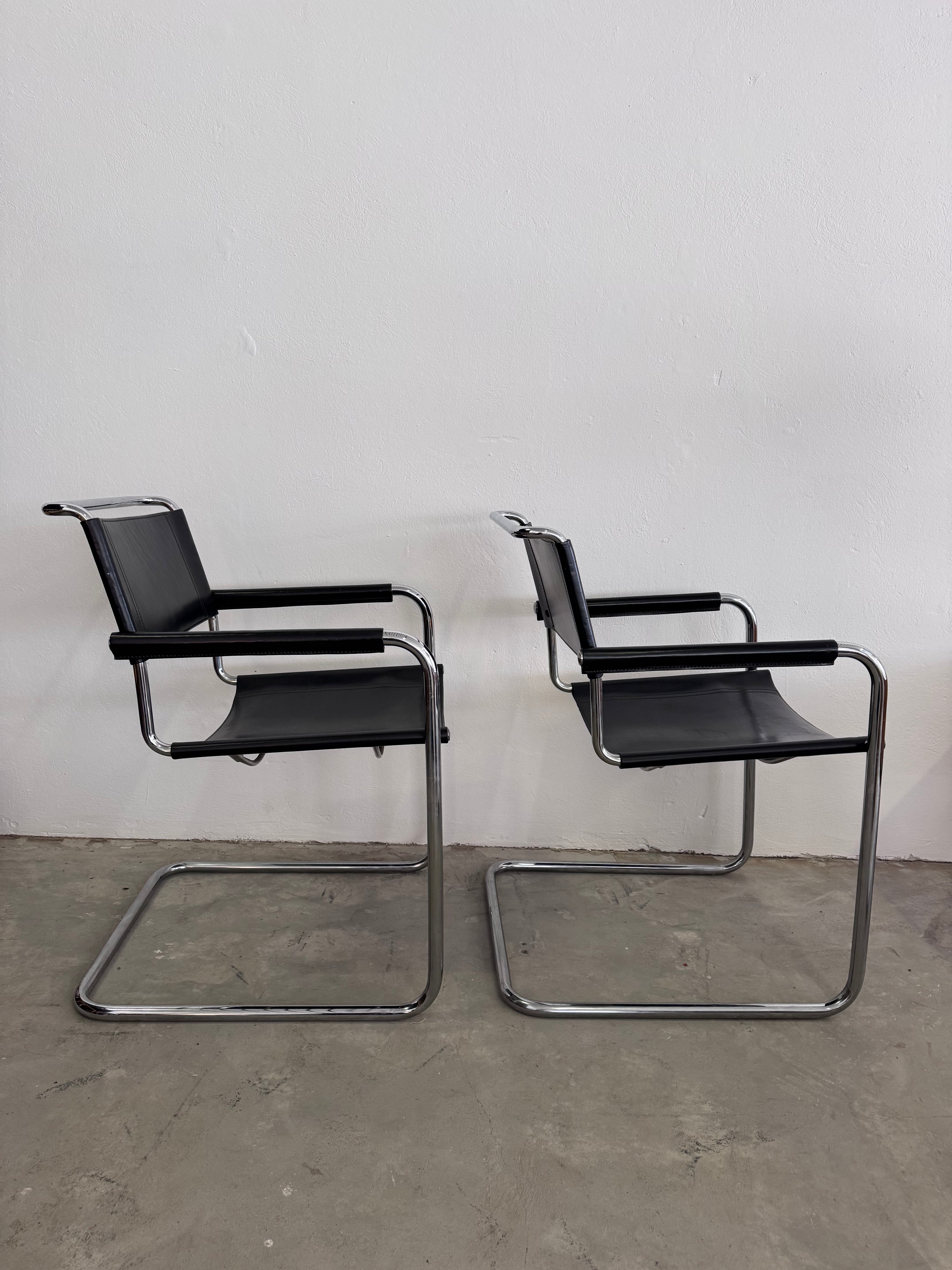 Mart Stam Lederstuhl für Jox Interni Italien | Vintage Design Klassiker | Schwarzes Leder & Chromstahl