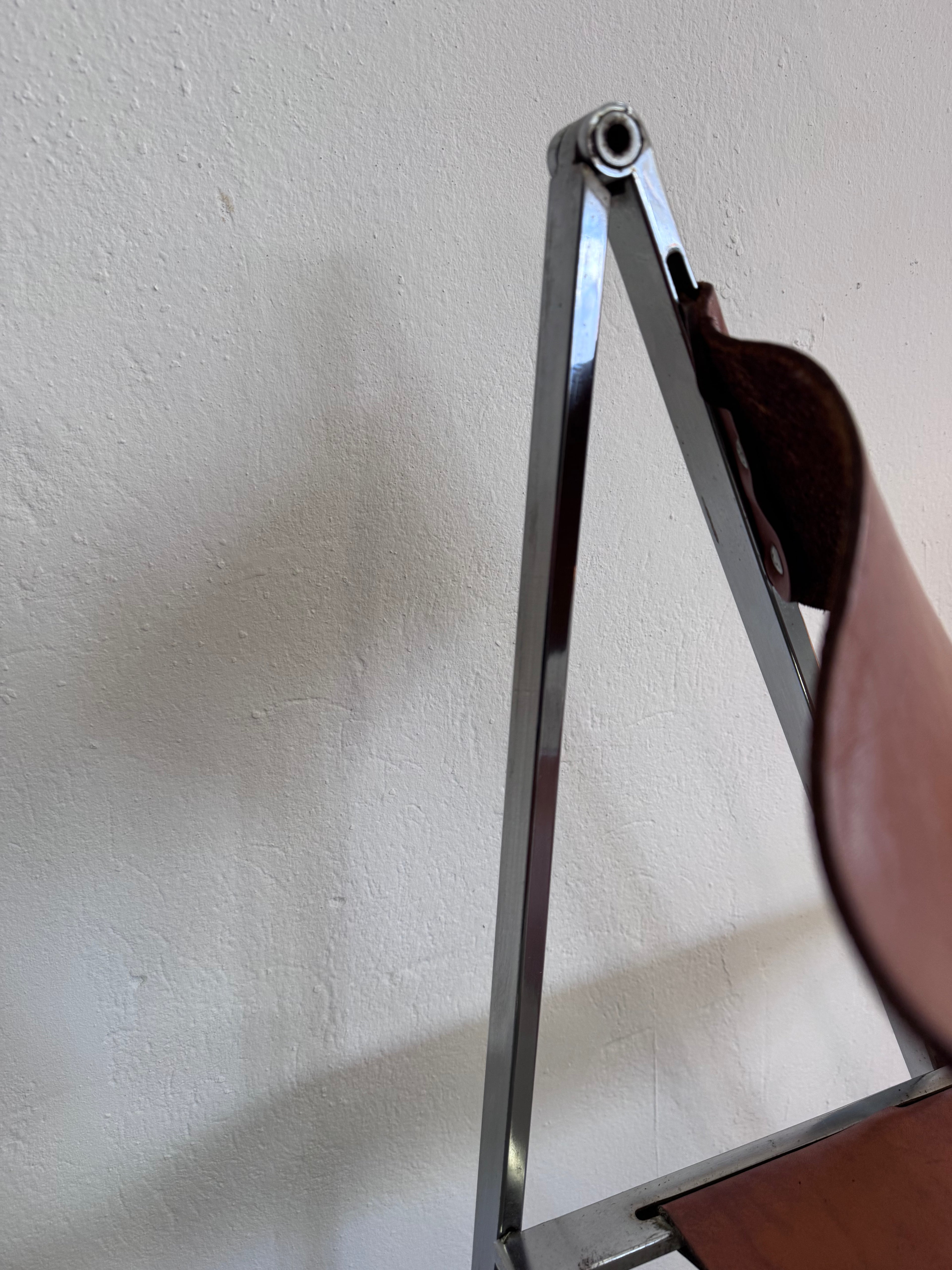 Vintage „Elios“ Klappstühle von Fontoni  Geraci für Lübke Cognac Sattelleder & Chrom – Mid-Century Modern – Restauriert