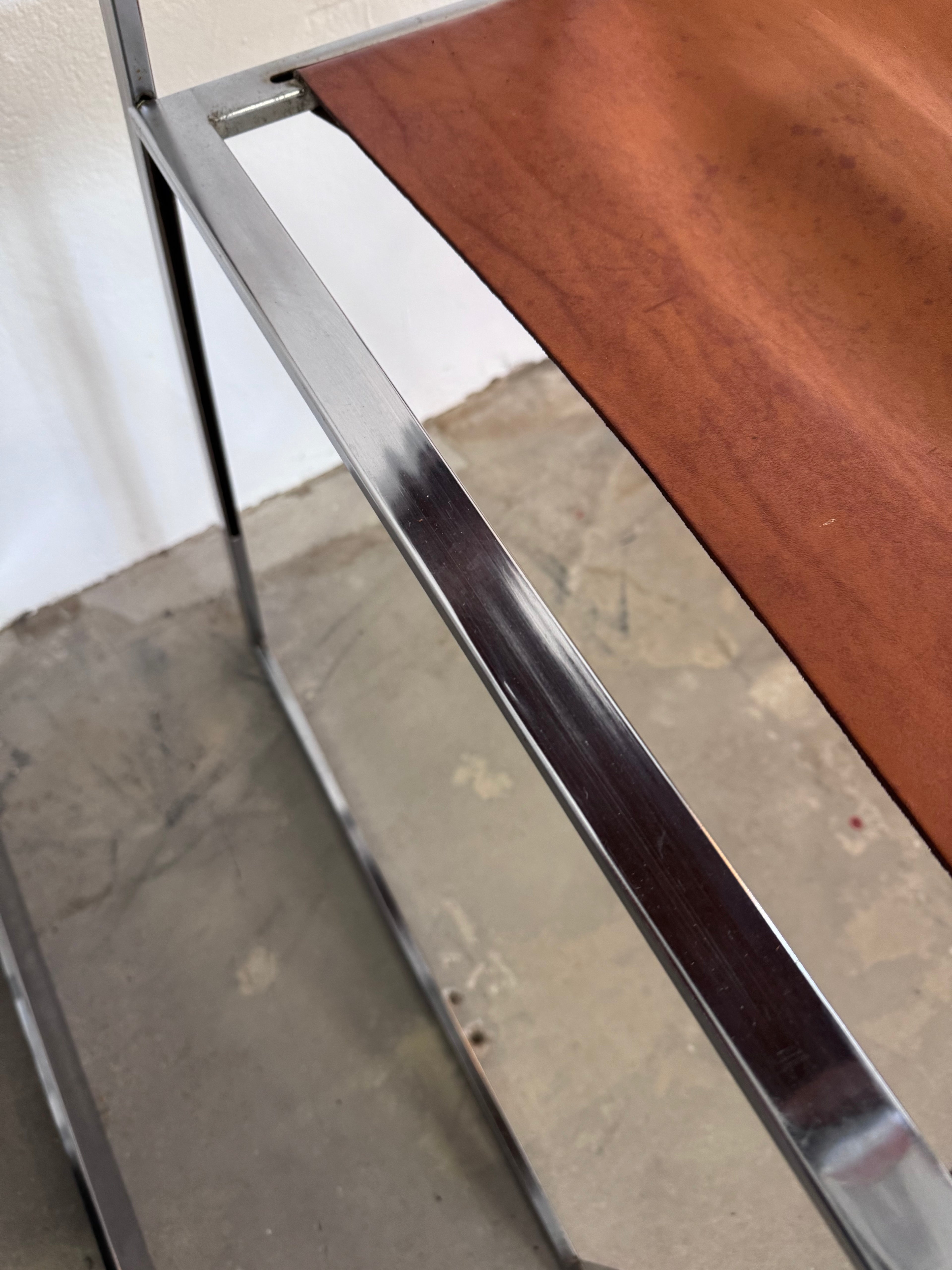 Vintage „Elios“ Klappstühle von Fontoni  Geraci für Lübke Cognac Sattelleder & Chrom – Mid-Century Modern – Restauriert