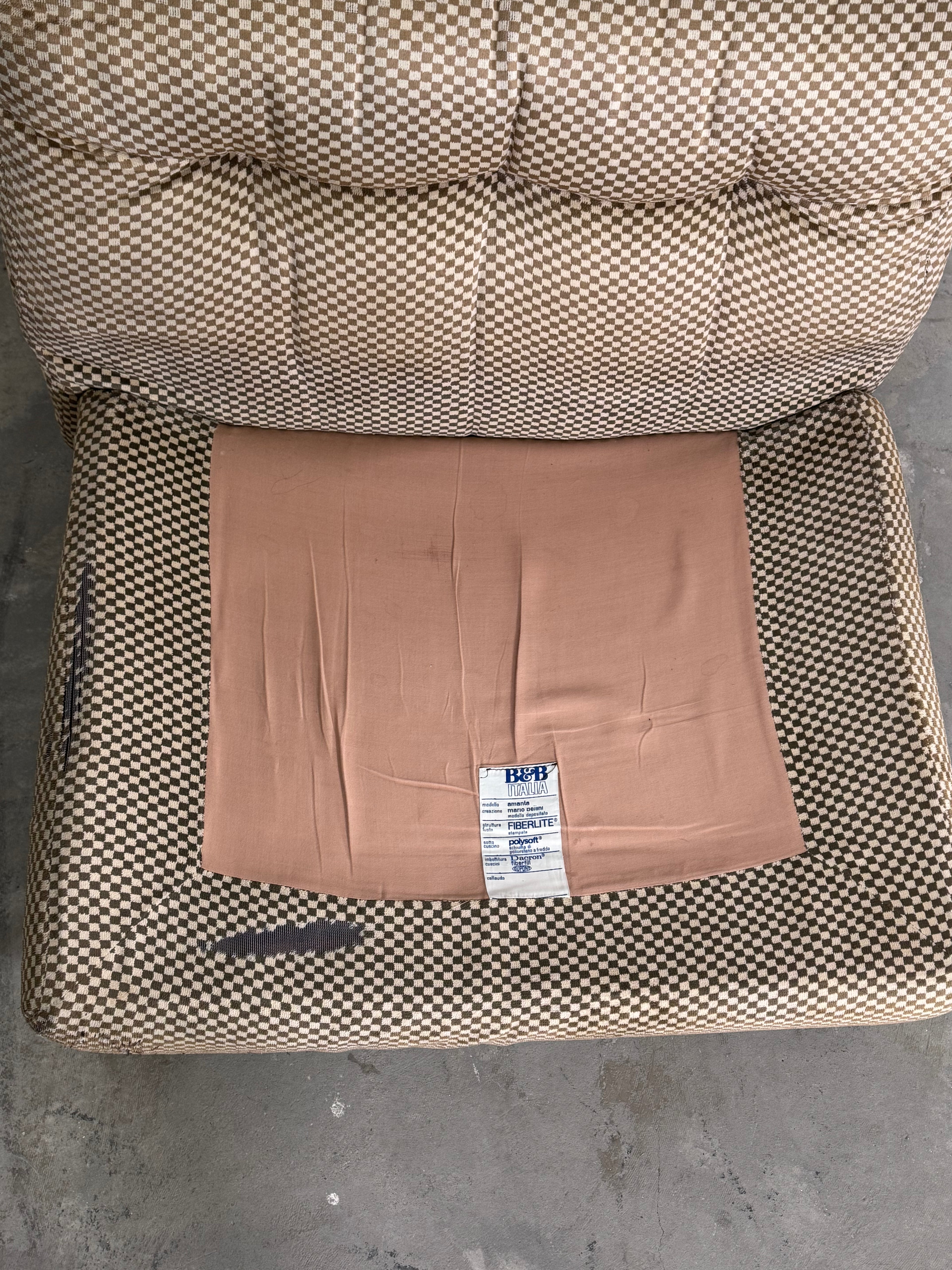 1/2 Amanta armchair Sessel by Mario Bellini originalem beige/cremefarbenem Karo-Bezugsstoff, C&B Italia