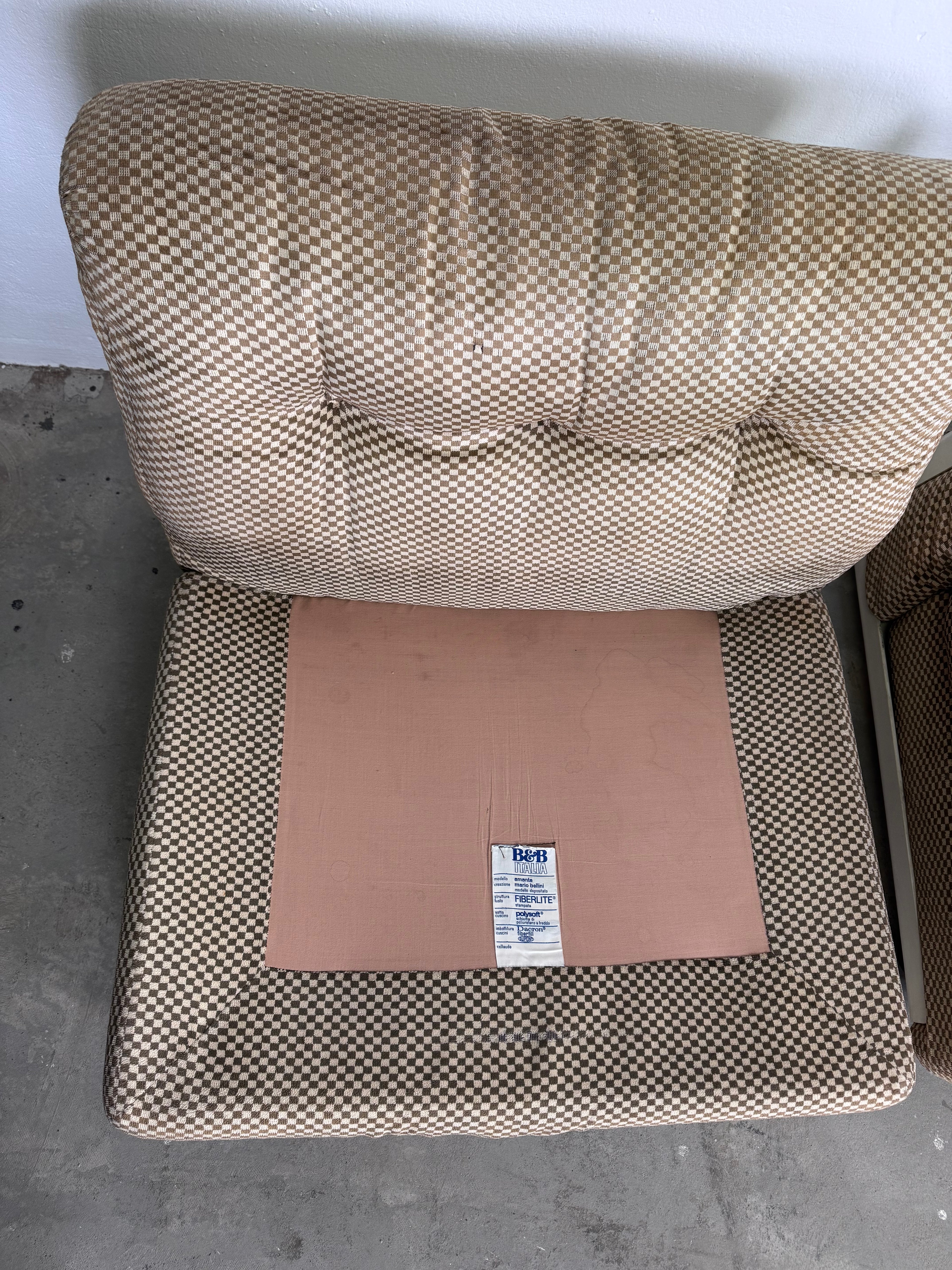 1/2 Amanta armchair Sessel by Mario Bellini originalem beige/cremefarbenem Karo-Bezugsstoff, C&B Italia