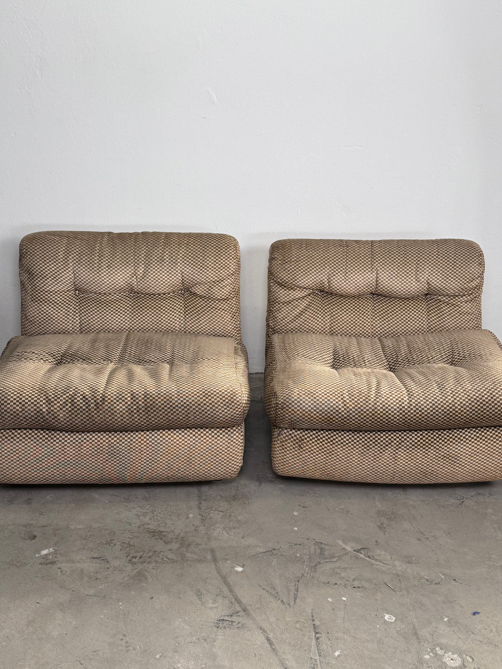 1/2 Amanta armchair Sessel by Mario Bellini originalem beige/cremefarbenem Karo-Bezugsstoff, C&B Italia