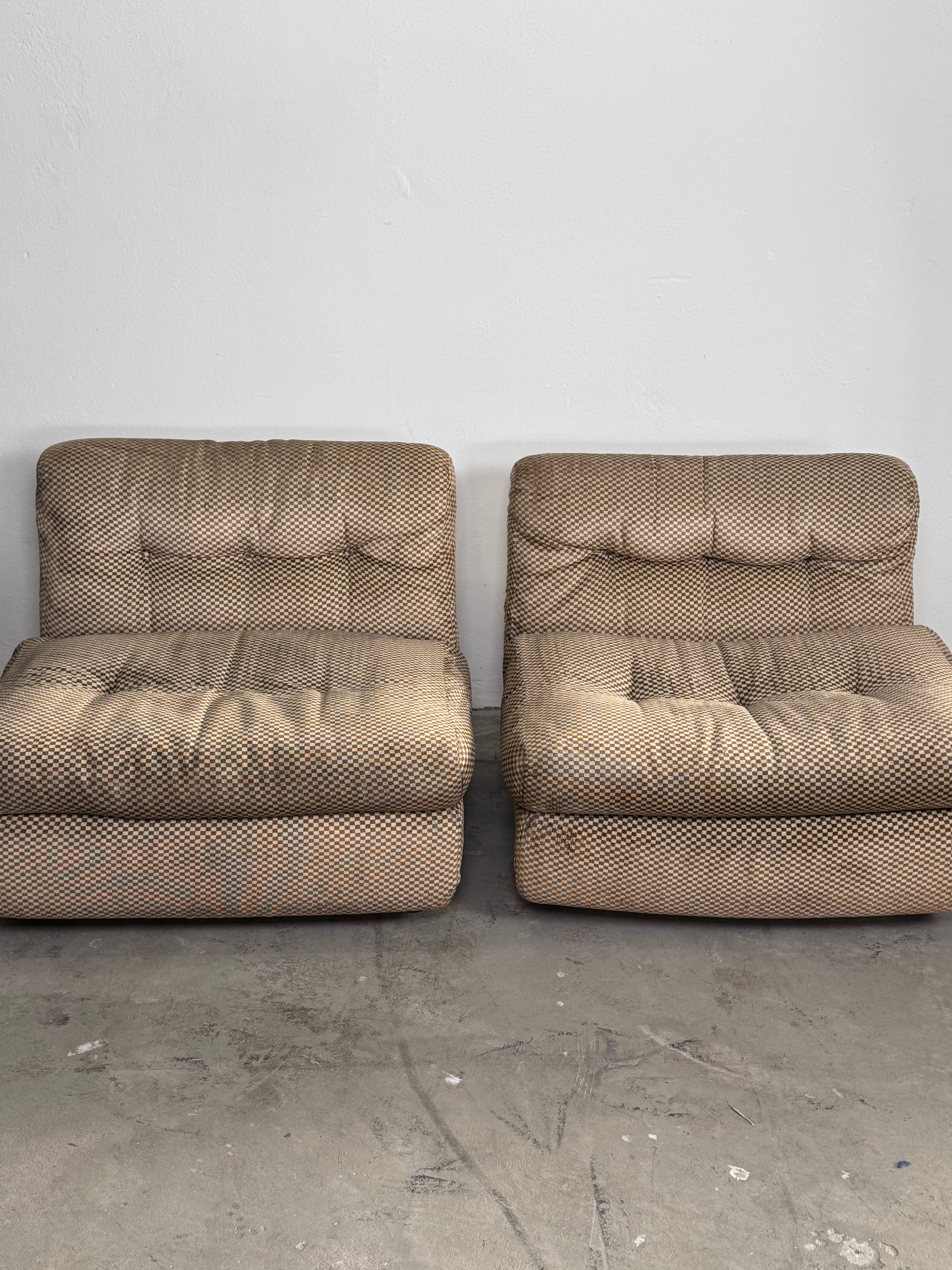 1/2 Amanta armchair Sessel by Mario Bellini originalem beige/cremefarbenem Karo-Bezugsstoff, C&B Italia