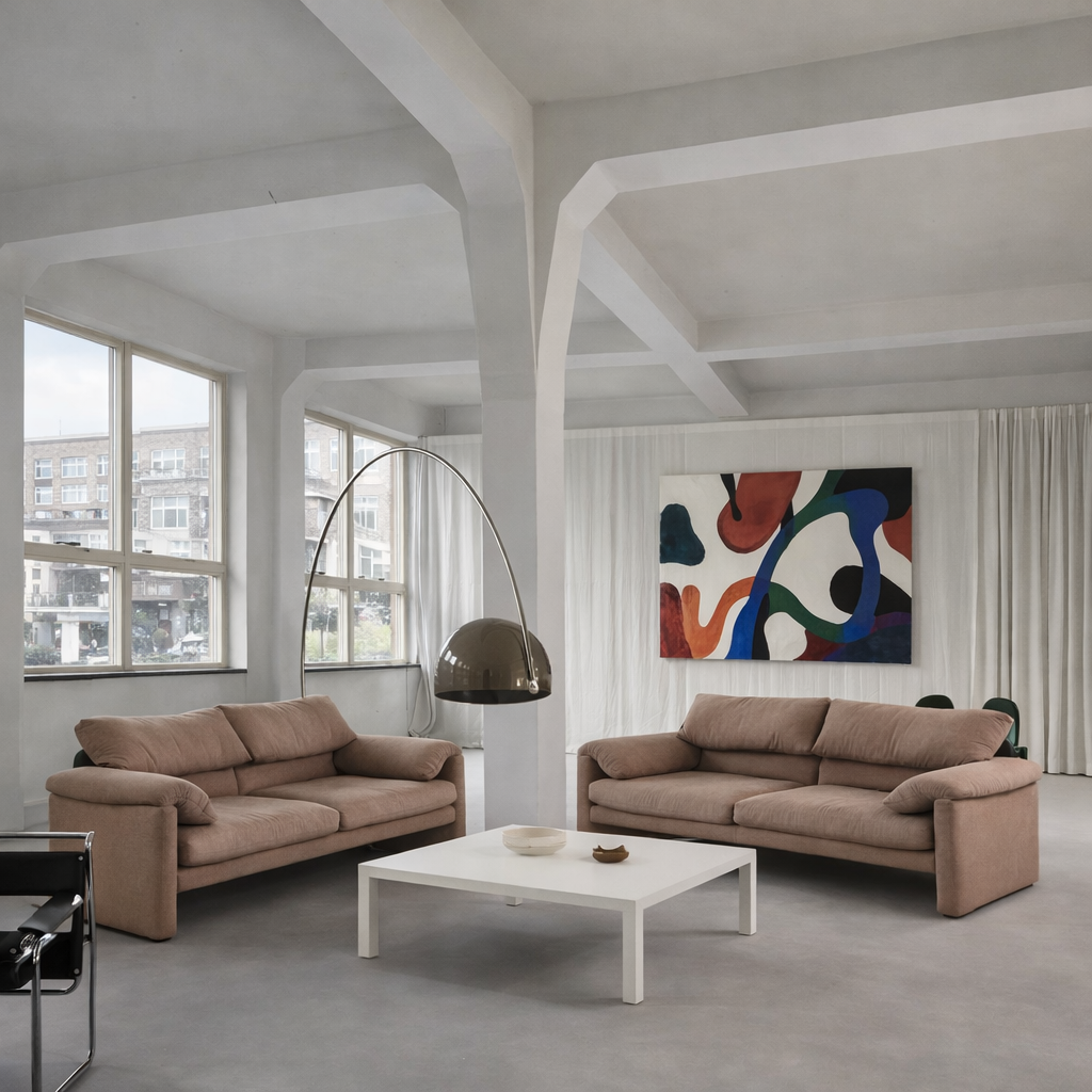 1/2 Cassina Maralunga Sofa 1970er | Vico Magistretti | Vintage Design Klassiker | Leinenbezug | 2er Sofa