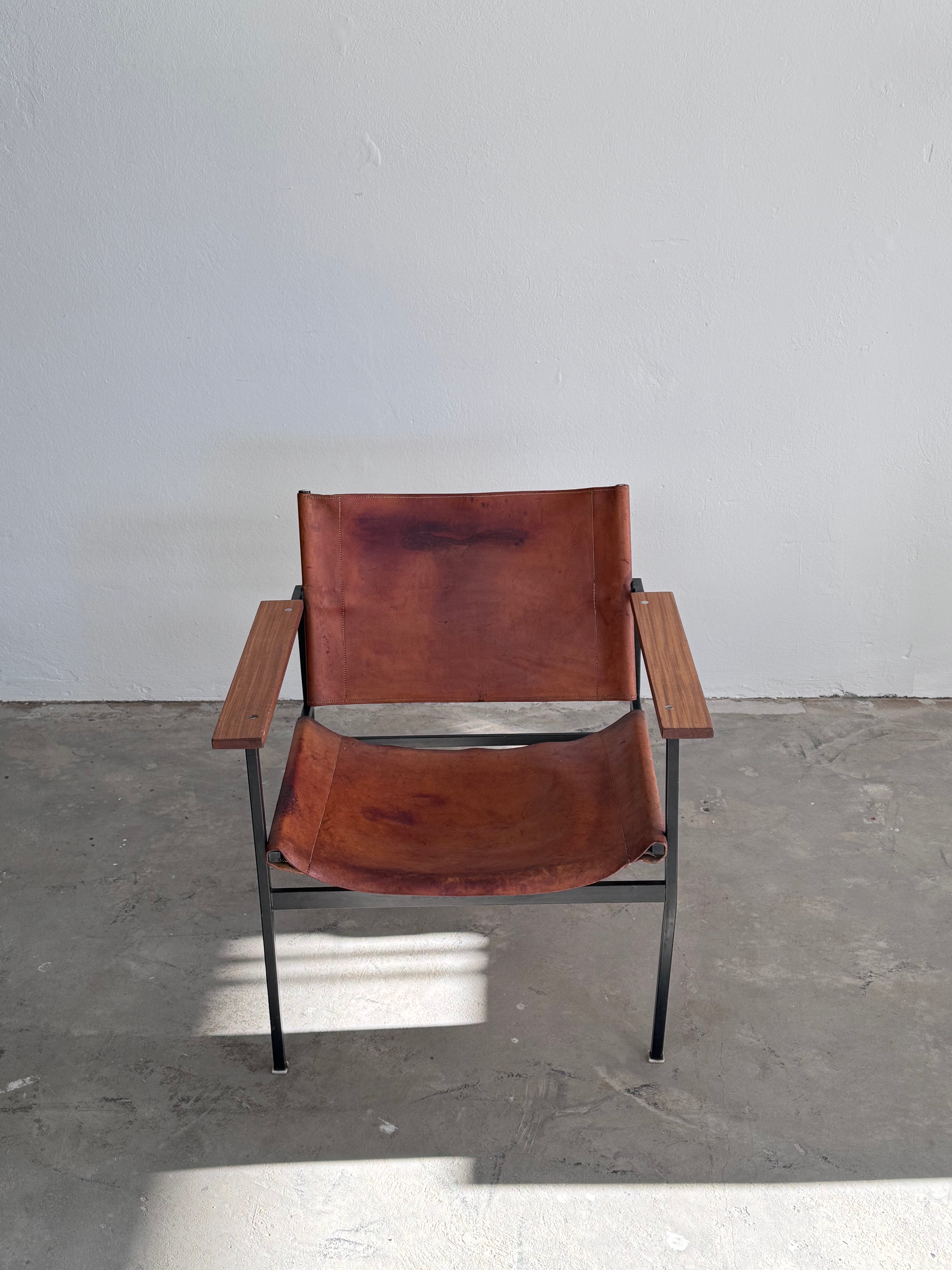Eddie Harlis für Thonet, ST 805, Sling Lounge Chair aus cognacfarbenem Sattelleder, 1960er/1970er