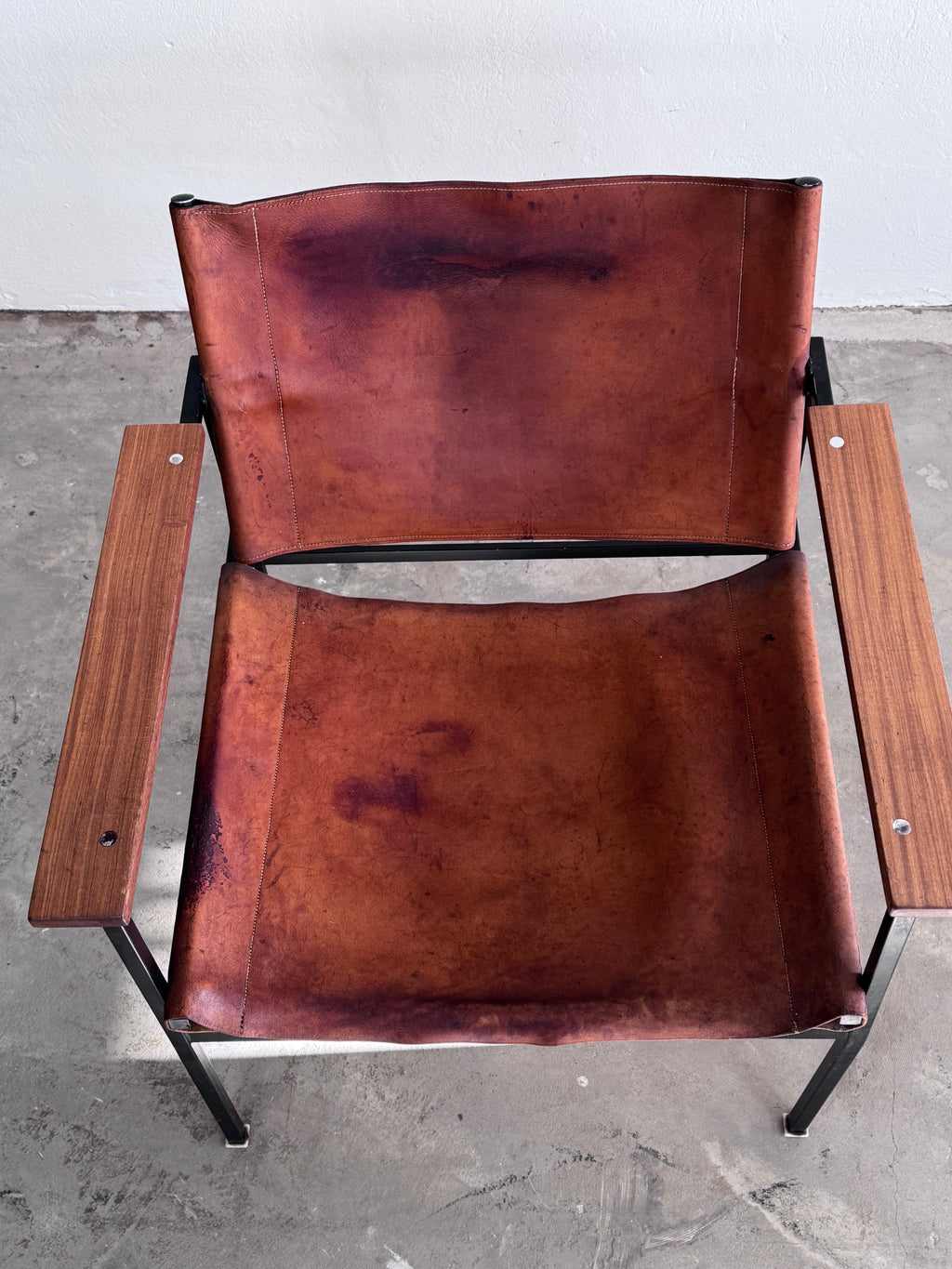 Eddie Harlis für Thonet, ST 805, Sling Lounge Chair aus cognacfarbenem Sattelleder, 1960er/1970er
