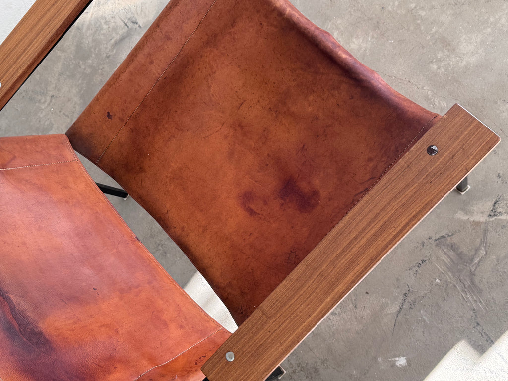 Eddie Harlis für Thonet, ST 805, Sling Lounge Chair aus cognacfarbenem Sattelleder, 1960er/1970er