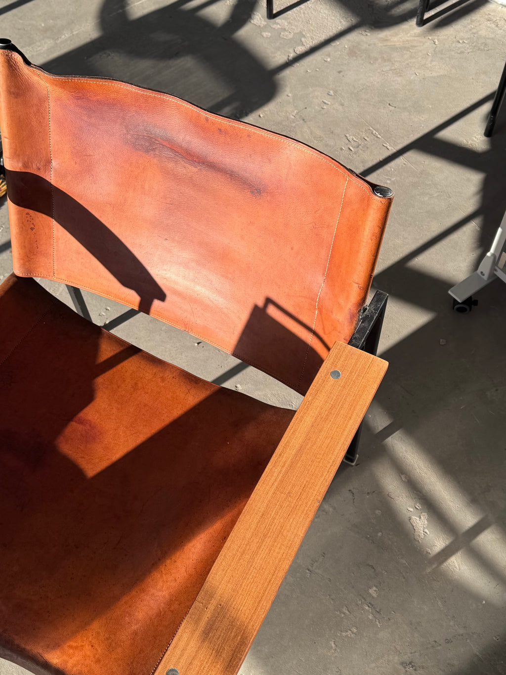 Eddie Harlis für Thonet, ST 805, Sling Lounge Chair aus cognacfarbenem Sattelleder, 1960er/1970er