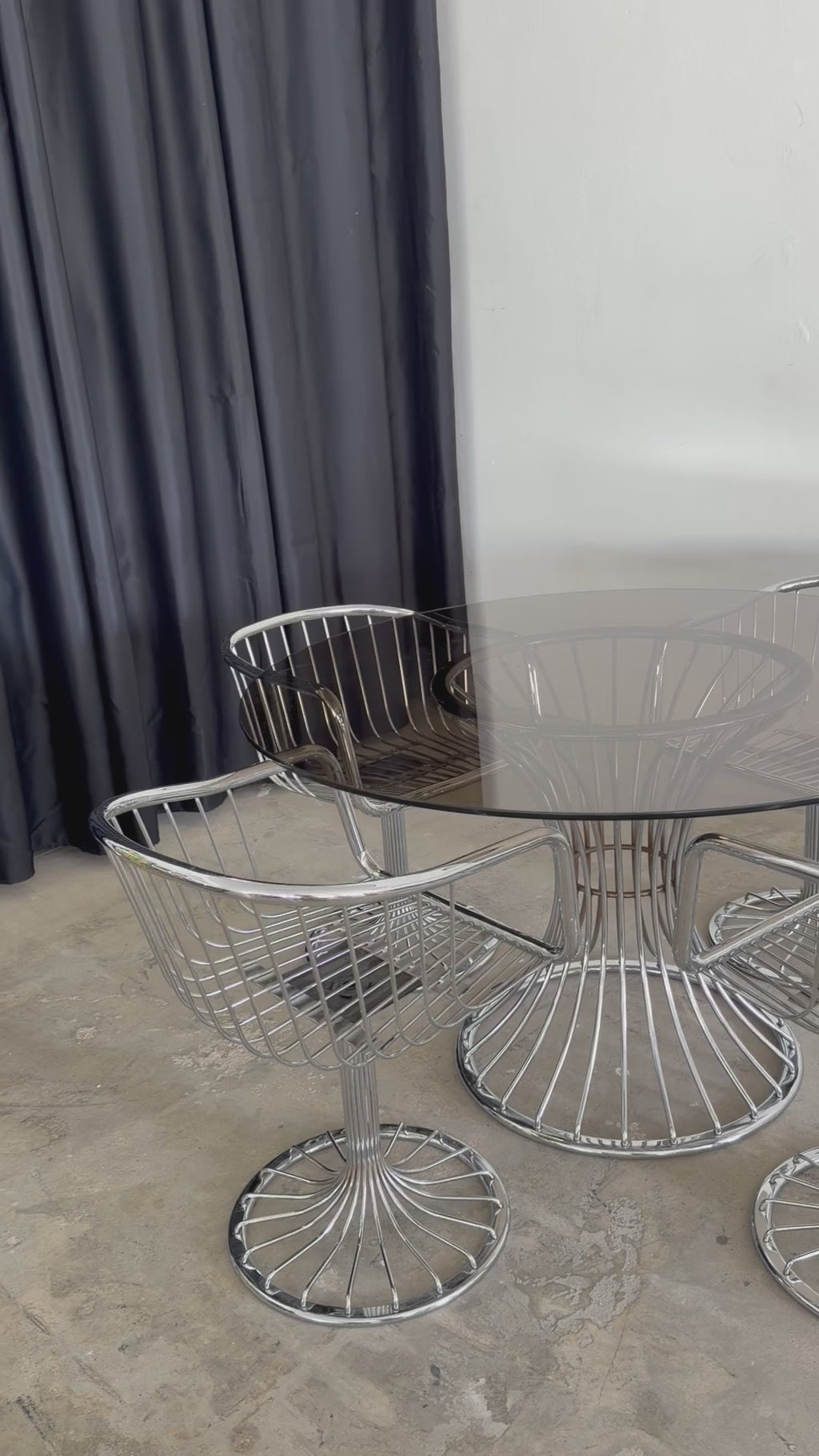 Gastone Rinaldi  Essgruppe | 4 Rima Freischwinger + Rauchglas Tisch | Italien 1970er