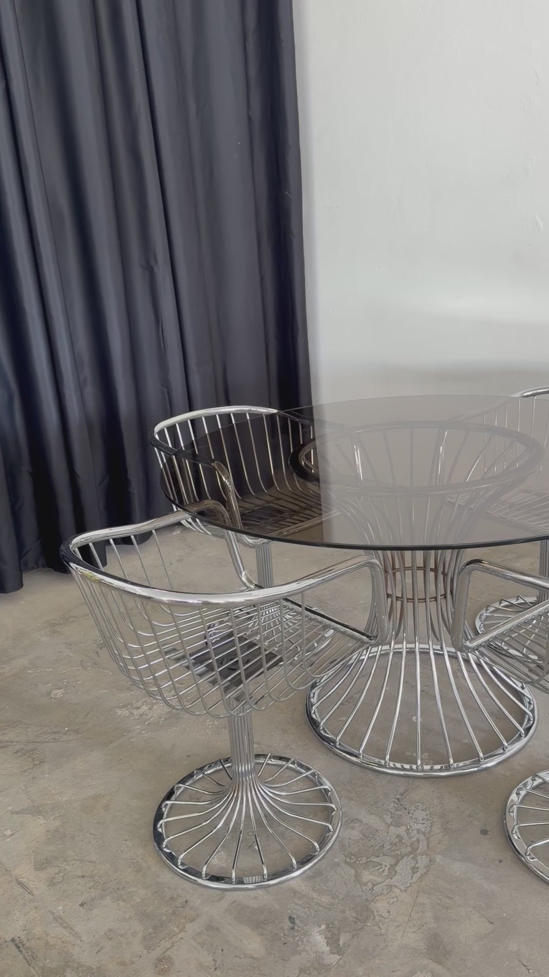 Gastone Rinaldi  Essgruppe | 4 Rima Freischwinger + Rauchglas Tisch | Italien 1970er