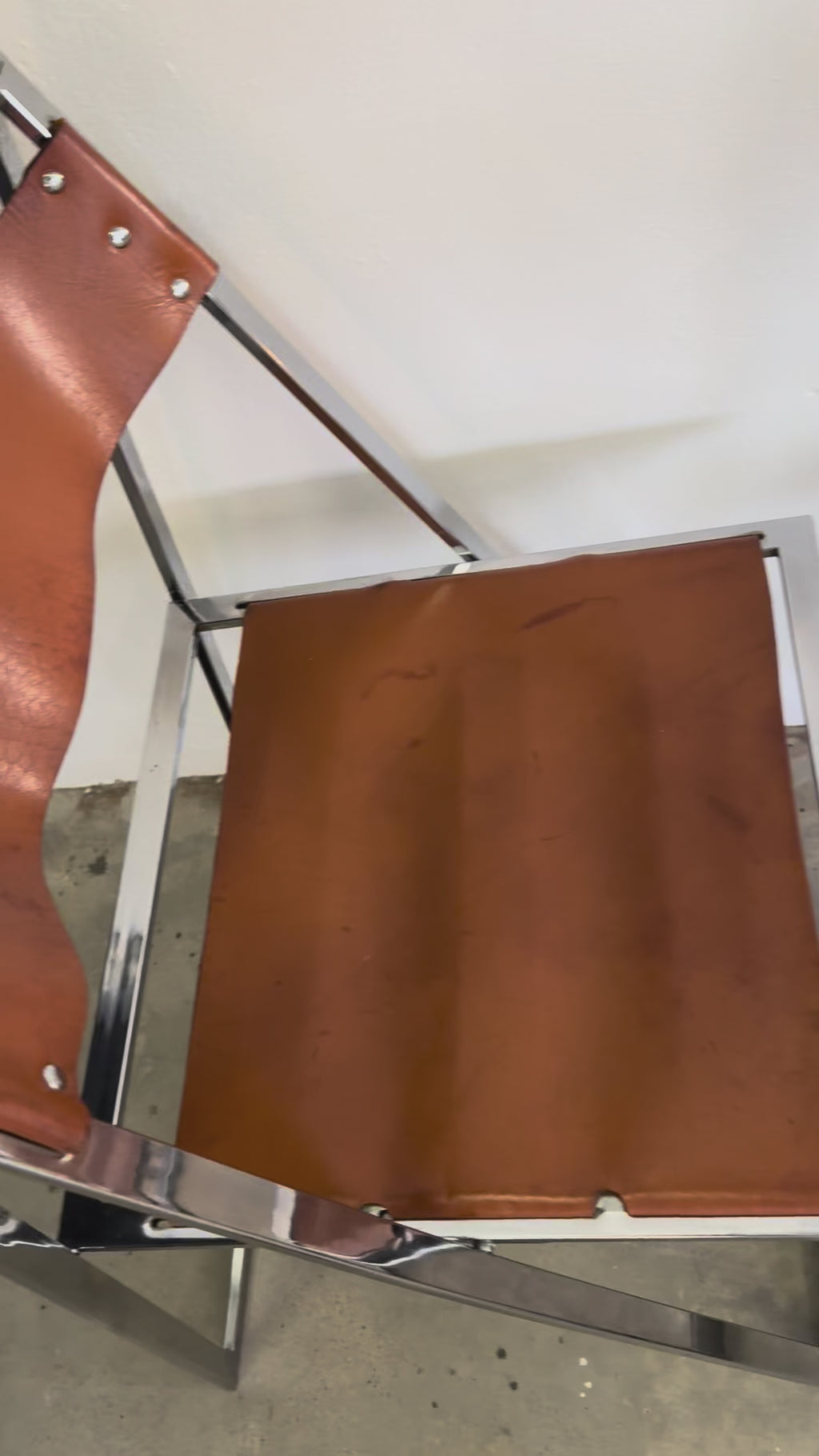 Vintage „Elios“ Klappstühle von Fontoni  Geraci für Lübke Cognac Sattelleder & Chrom – Mid-Century Modern – Restauriert